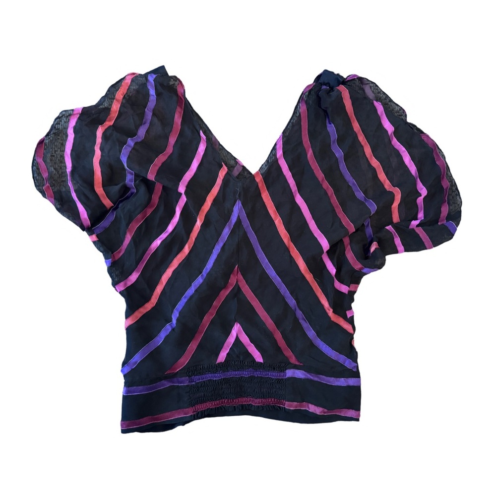 GUESS Striped V-Neck Women's Top -18